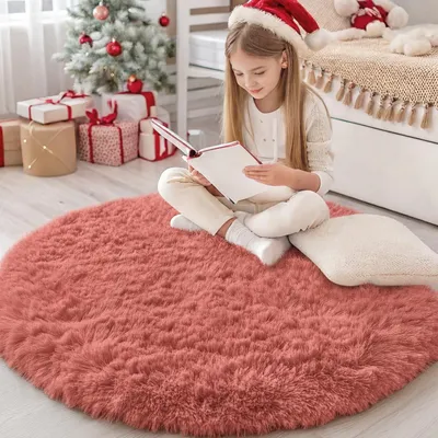 Productafbeelding van Fluffy Rond Tapijt 200 cm voor Woonkamer en Kinderkamer