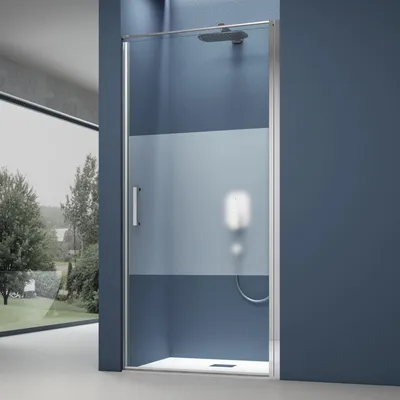 Image de doporro Porte de Douche Pivotante Transparente avec Bande Opaque 90x195cm pour Niche Verre de 8mm avec Revêtement Anti-calaire Teramo36MS