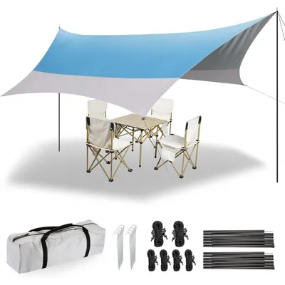 Productafbeelding van Zeltzeil, grondzeil, 3,7x4,3m, ultralicht, waterdicht, voor kamperen, blauw en grijs