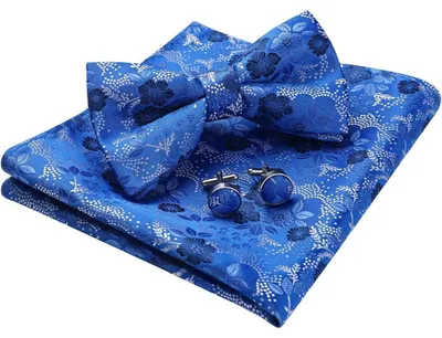 Immagine prodotto di Set da uomo per cravatte Paisley, blu reale, con fazzoletto da taschino e gemelli