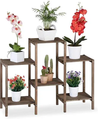 Productafbeelding van Plantenrek met 6 niveaus - Shabby chic stijl, bruin