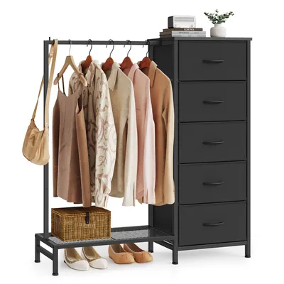Produktbild von SONGMICS 3-in-1 Garderobenständer mit 5 Schubladen und Kleiderstange, 96,2 x 30 x 117,7 cm, Schwarz