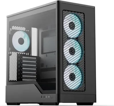 Produktbild von PC Gehäuse, AEROCOOL D520A-BK V1, Midi-Tower, ATX, 4x120mm A-RGB, Mesh Front, Schwarz, Seitenteil aus Tempered Glass