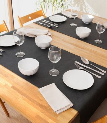Monaco Black Vintage Tischläufer  in Lederoptik | Tafelläufer Schwarz 140x45cm
