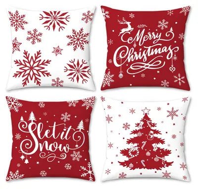 Kissenbezüge 45x45 cm, 4 Stück, rot-weiß, Weihnachtsmotive