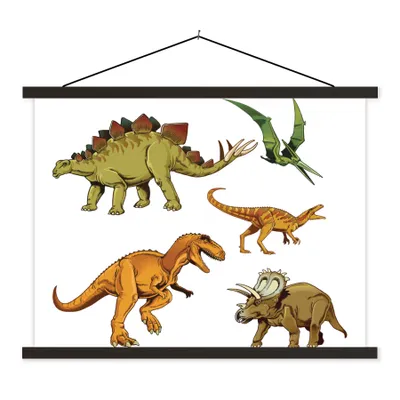 Produktbild von MuchoWow® Textilposter Dinosaurier - Zeichnung - Jungen - Kinder 60x45 cm mit schwarzem Rahmen - Poster Schlafzimmer