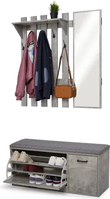 Image de Meerveil Vestiaire d'entrée - Armoire à chaussures Panneau mural Miroir - Gris
