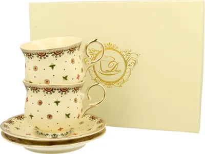 Productafbeelding van DUO | Mokken - Thee- of koffiemokken - 2 x 260 ml - beige - Set van 2 porseleinen mokken met schoteltjes