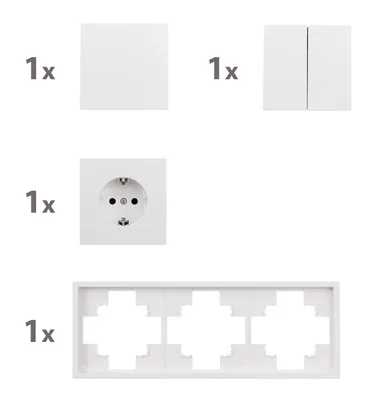 Produktbild von Schalter und Steckdosen Set McPower Shallow "Tür 3-fach", 4-teilig, Klemmanschluss, weiß, matt
