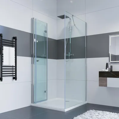 Produktbild von IMPTS Duschkabine 80 x 80 cm Eckeinstieg Duschtür Eckdushe Falttür mit Seitenwand Duschabtrennung 6mm ESG Sicherheitsglas 185cm Höhe, OHNE Duschwanne