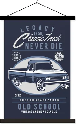 Produktbild von MuchoWow® Textilposter Lkw - Retro - Zeichnung 120x180 cm mit schwarzem Rahmen - Fotos