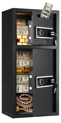 Produktbild von VEVOR 7,2 cu.ft Safe Box, Doppelter Türensicherheitsbox mit Schlüssel, Passwort und LED, feuerfeste kaltgewalzte Stahlaufbewahrung mit Einwurf für Geld, Dokumente, Schmuck und Wertsachen, einfache Montage, Schwarz (Montage erforderlich)