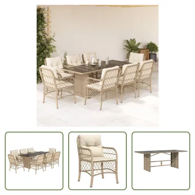 Produktbild von The Living Store 9-tlg. Garten-Essgruppe mit Kissen Beige Poly Rattan