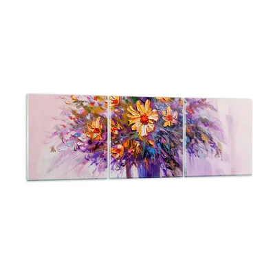 Produktbild von Bilder auf glas - Blumen Vase - 150x50cm - Glasbilder - Wandbilder - Bilder - Kunstdruck - zum Aufhängen bereit - Wanddekoration aus Glas - Glas Bilder - Wandbild auf Glas - 3 Teile - GCA150x50-4112