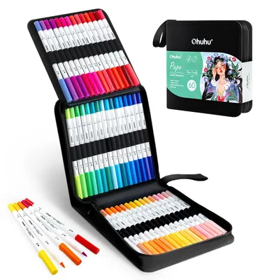 60 Brushpen-Stifte auf Wasserbasis, 59 Farben + Mischstift, Doppelspitze