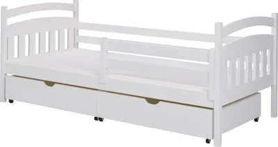 Produktbild von KEF Kinderbett OLAF Bett aus Holz mit Stauraum Jugendbett und Mädchenbett für Kinderzimmer Weiß ohne Matratze 90x200 cm