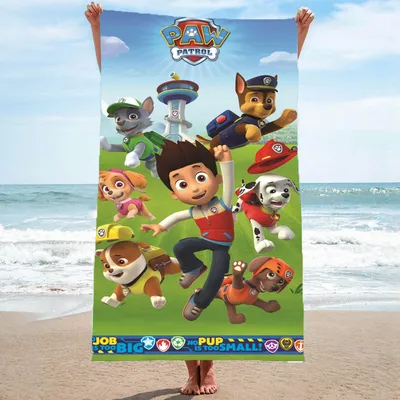Produktbild von Paw Patrol Strandtuch für Kinder 75x150 cm Handtuch Badetuch mit Ryder und den Pups aus 100% Baumwolle