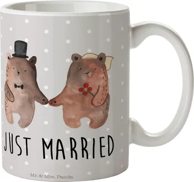 Produktbild von Mr. & Mrs. Panda Trinkbecher Bär Heirat - Grau Pastell - Geschenk, Tasse, Kaffeebecher, milchkaffeetasse, Verheiratet Heirate Hochzeit Hochzeitsgeschenk Hochzeitspaar