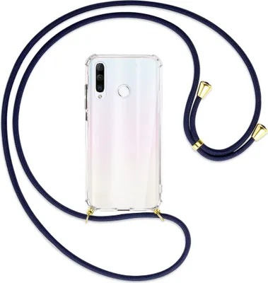 Produktbild von Handykette Backcover-Schutzhülle mit Band (Metall goldfarben) für Huawei P30 Lite - dunkelblau