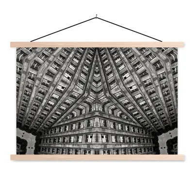 Produktbild von MuchoWow® Textilposter Kunst - Schwarz - Weiß - Psychedelisch 120x80 cm mit holzfarbenen Rahmen - Aufhängeset
