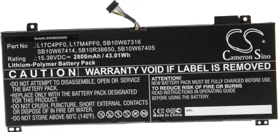Produktbild von vhbw Akku Ersatz für Lenovo 5B10W67405, L17C4PF0, L17M4PF0, SB10W67316, SB10W6741, 5B10R38650 für Notebook (2800 mAh, 15,36 V, Li-Polymer)