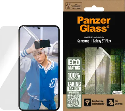 Obrázok produktu pre PanzerGlass ® ECO MATRIX Screen Protector Samsung Galaxy S25+ | S24+ | Ultra-Wide Fit, Samsung, Samsung - Galaxy S25+, Samsung - Galaxy S24 Plus, Suché aplikovanie, Odolné proti poškriabaniu, Odolný proti nárazom, Priehľadná, 1 kusov