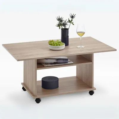 Image de FMD furniture Table basse Table de salon 100 x 60 x 44 cm chêne nb avec surface de rangement supplémentaire