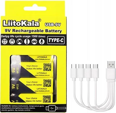 Produktbild von LiitoKala 9V 1100mAh Lithium-Ionen-Akku, USB-C, 6F22, wiederaufladbar über USB, USB-C, 4 Stück