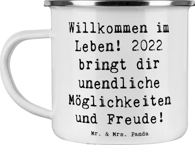 Produktbild von Mr. & Mrs. Panda Pott Spruch 2022 Geburtstag Freude - Weiß - Geschenk, Alter, Teetasse, metallbecher, Geburtstagsgeschenk, handgefertigte Geschenke, Haferl, Motivation