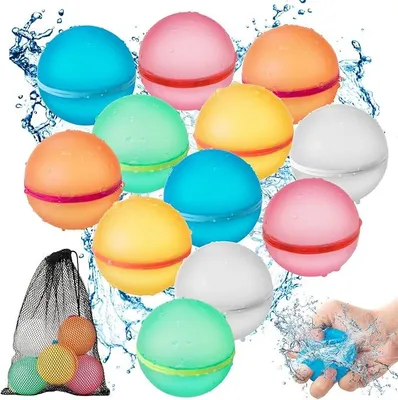 Produktbild von Wiederverwendbare Magnet-Wasserbälle 12er Set aus Silikon – Selbstschließend, 6 Farben, schnell befüllbar für Pool, Garten & Strand, Sommer Wasserspaß