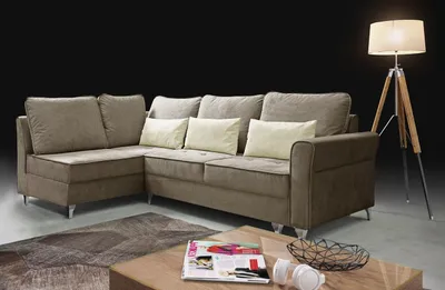 Produktbild von Velour Ecksofa HILTON L, Polsterecke mit Schlaffunktion, L-Form Sofa (Farbe: Beige, Ottomane: links)