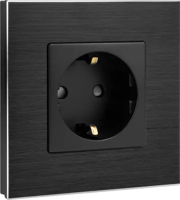 Produktbild von Navaris Aluminium Schuko Steckdose einfach - mit Montagematerial - Design Schutzkontakt Einbau Wandsteckdose mit Rahmen aus Aluminium - in Schwarz