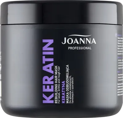 A black jar of Joanna Professional Keratin Rebuilding Hair Mask.