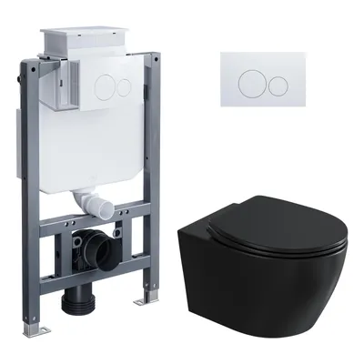 Produktbild von HOROW Komplett schwarz Toilette Set - 82cm Vorwandelement Unterputzspülkasten + Wand WC + weiß round Drückplatte