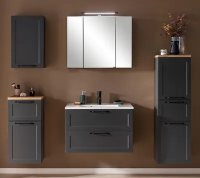Produktbild von Badmöbel Komplettset mit LED-Spiegelschrank & Waschbecken in dunkelgrau MARLING-03, B/H/T ca. 200/200/47 cm