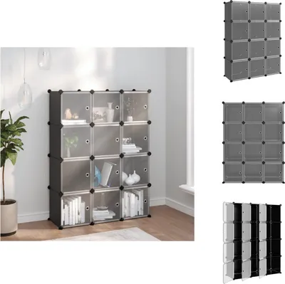 Produktbild von vidaXL Regalsystem mit 12 Würfeln und Türen Schwarz PP -  Schuhregale & -schränke