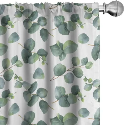 Image de ABAKUHAUS Rideaux, voilages, aquarelle, motif naturel feuilles d'eucalyptus, motif répétitif, 2 pièces 75 x 175 cm, vert, marron clair, blanc