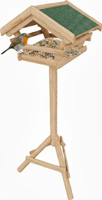 Produktbild von Relaxdays Vogelfutterhaus mit Ständer, wetterfestes Asphaltdach, Garten, Balkon & Terrasse, Vogelhaus, Tannenholz, natur