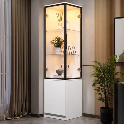 Produktbild von Merax Eckvitrine Vitrinenschrank mit LED-Beleuchtung, App-Steuerung, Hochschrank mit Glastüren, Standvitrine mit Aluminiumrahmen, Glasböden, Weiß