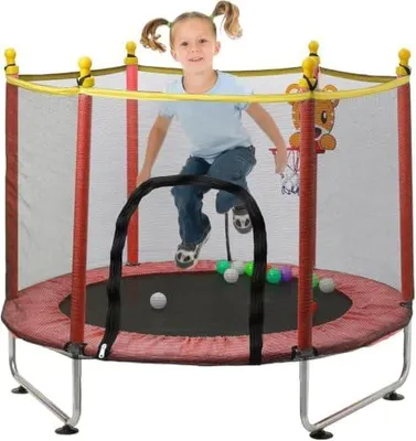 Kindertrampolin 140 cm, mit Sicherheitsnetz & Basketballkorb, rot