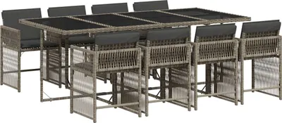 Produktbild von vidaXL 9-tlg. Garten-Essgruppe mit Kissen Grau Poly Rattan