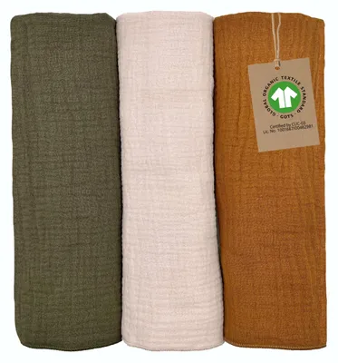 Imagen del producto de Set de 3 baberos orgánicos certificados por GOTS, de 60 x 30 cm