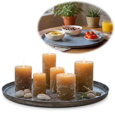 Produktbild von LS-LebenStil XL Metall Serviertablett Dehli 46cm Eisen Rund Zinktablett Deko-Tablett Küchentablett Frühstückstablett Kerzen-Teller Kerzentablett