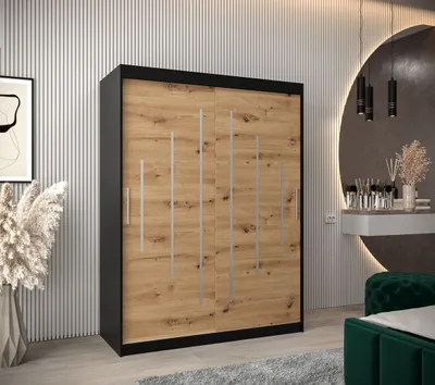 Obrázek produktu pro Šatní skříň ELENA - šířka 150 cm, černá / dub artisan