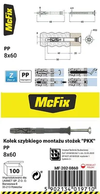 Immagine prodotto di Tappo a montaggio rapido cono in PP 8 * 60 mm