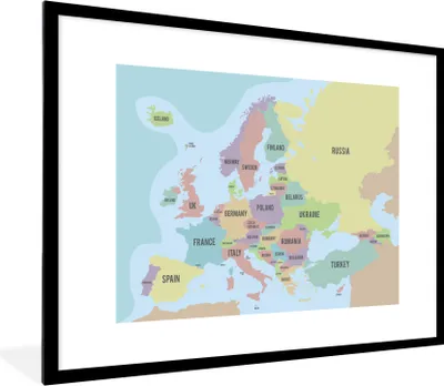 Produktbild von MuchoWow® MuchoWow® Gerahmtes Poster Karte - Europa - Briefe 80x60 cm - Poster mit zchwarzem Bilderrahmen - Schlafzimmer-Dekorationen - Fotoposter