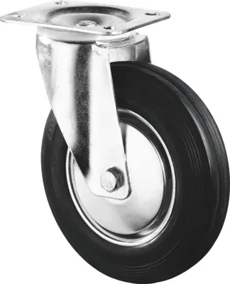 Produktbild von BS Rollen Transportrolle, Lenkrolle, Rad-Ø 200 mm, Tragf. 205 kg, Gummi schwarz, Bauhöhe 235 mm, Rollenlager