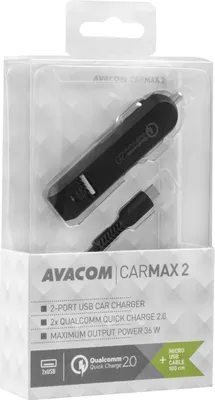 Obrázok produktu pre AVACOM CarMAX 2 nabíjačka do auta 2x Qualcomm Quick Charge 2.0, čierna (kábel micro USB)