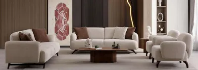 Produktbild von Wohnzimmermöbel-Set Moderner Stil Beige Holzgestell Bequem Entspannend