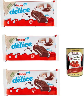 Produktbild von Kinder Delice CACAO Milchschnitte 30er Pack(30 x 39 g) Kuchen Snack Pausensnack + Italian Gourmet polpa 400g